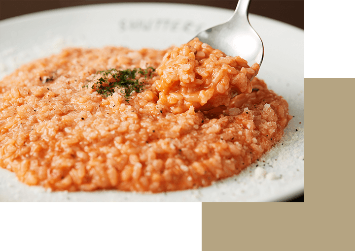 Sticky rice risotto<br/>with tomato sauce